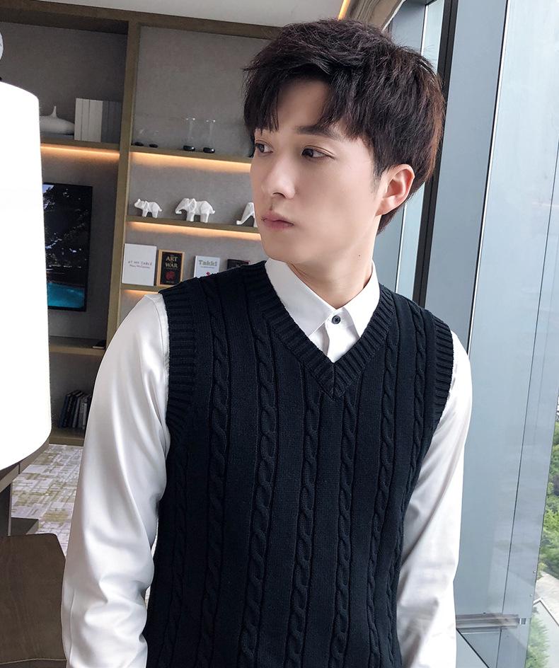 Мужской шерстяной жилет с V-образным вырезом - без рукавов, толстый трикотажный жилет для осени/зимы