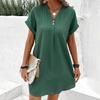 Летнее женское платье с V-образным вырезом и пуговицами с короткими рукавами Свободный однотонный пуловер Повседневная повседневная одежда Мини-платье для свиданий