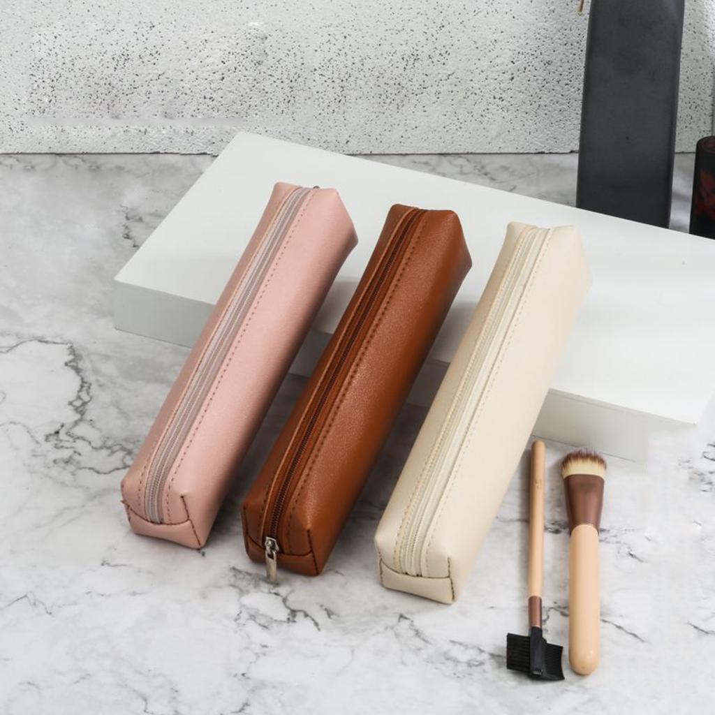 Small Pencil Case Portable Pen Holder Box Leather Pencil Bag Pen Pouches Travel Makeup Bag For School Office Travel