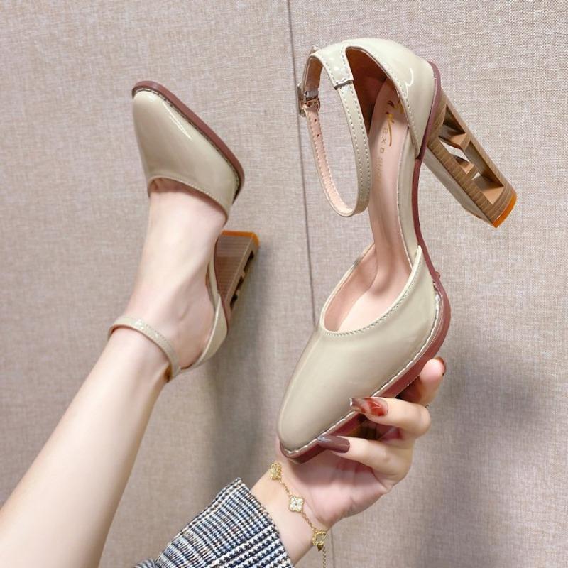 High Heels Platform Pumps Mujer 2024 Summer New Fashion Buckle Solid Black Sandals Woman PU Leather Waterproof Shoes Femme