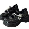 Thick Soled Mary Jane Shoes for Women  New Sweet Buckle Loafers Pearl Chain Round Toe Platform Dress Lolita Shoes Pumps