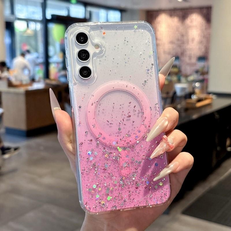 Glitter Gradient Clear For Magsafe Case for Samsung Galaxy S25 S24 S23 FE S22 Plus Ultra A05 A06 A15 A16 A26 A36 A56 Capa