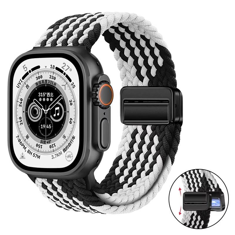 Плетеное нейлоновое петлевое ремешок для Apple Watch Ultra 3 2 49 мм 11 10 46 мм 42 мм 9 8 7 45/41 мм Магнитный ремешок iWatch 6 5 SE 44/40 мм Correa