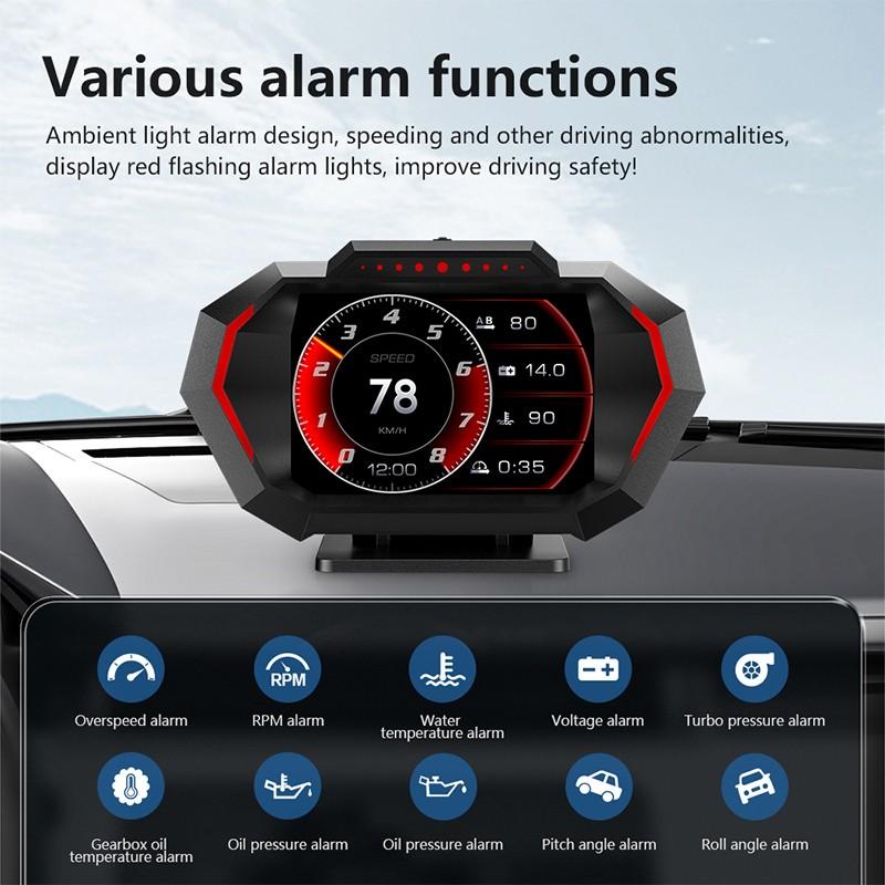 P24 Car OBD Head Up Display HUD On Board Computer Digital Speedometer Water Temp Fuel Meter GPS Vehicle Speed Gradient
