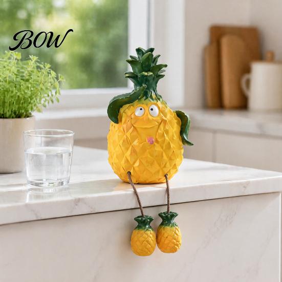 Whimsical Fruit Sculptures Resin Shelf Sitter Figurines with Flexible Dangling Legs, Hanging Edge Statues, Cute Character Desktop Ornaments