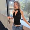 Складчатый узкий укороченный топ с глубоким V-образным вырезом на бретельках Простая кружевная майка для леди