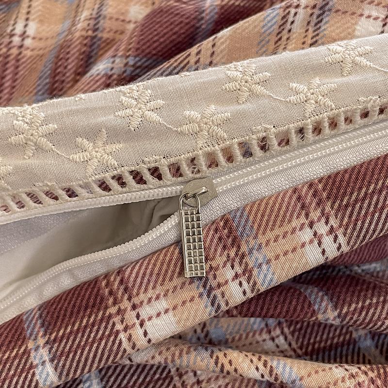 INS Комплекты постельного белья в корейском стиле 2025 Новые Хлопковые Мятые Двухслойные Пряжа Кружево Комплекты постельного белья Клетчатый Рождественский декор Подарок Домашний декор