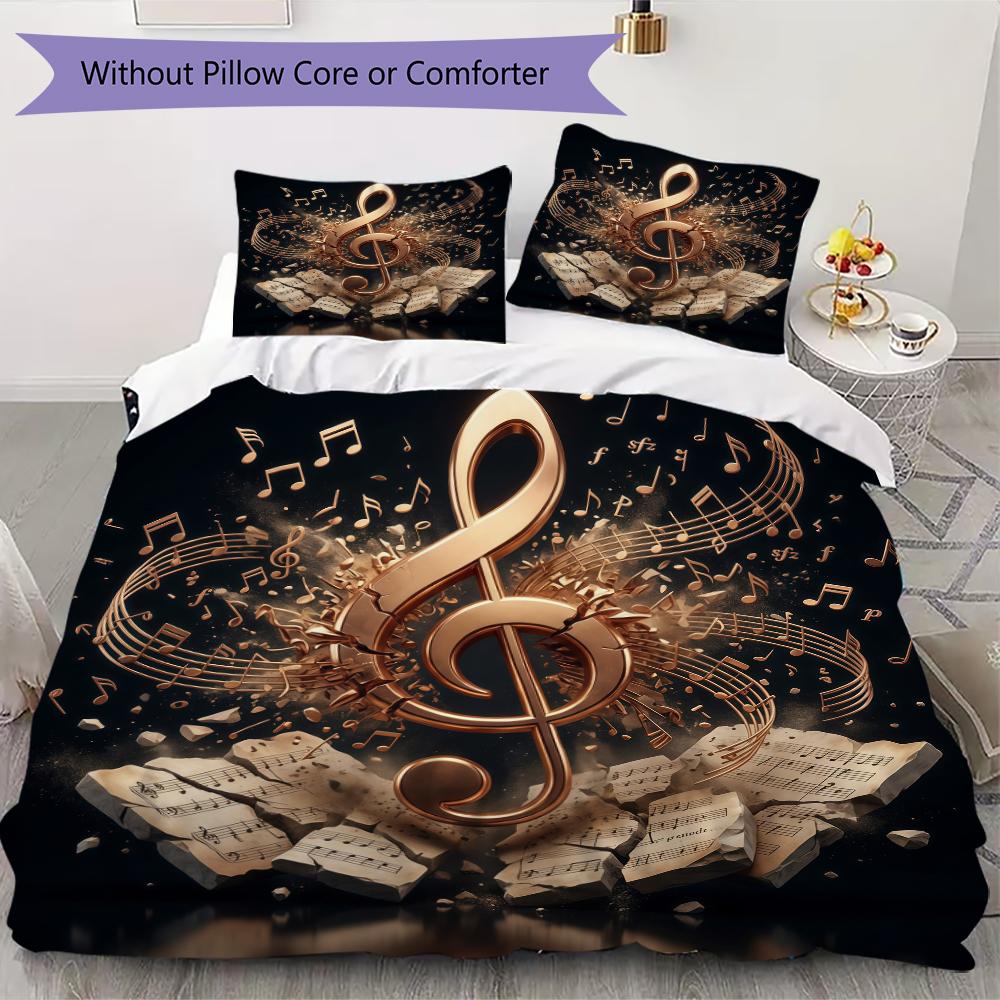 Golden Circle Note Pattern Bedding uilt Set uilt Cover Pillowcase Home Decoration Birthday Gift (1 * duvet cover + 2 * pillowcase without core)