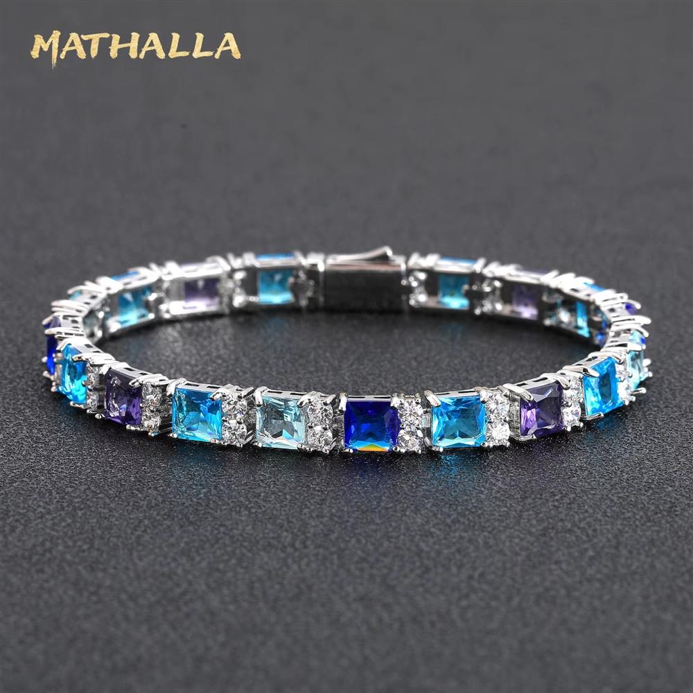 New Fashion 7mm Hip Hop Tennis Chain Bracelet Iced Out Blue White Zircon Men Women Jewelry