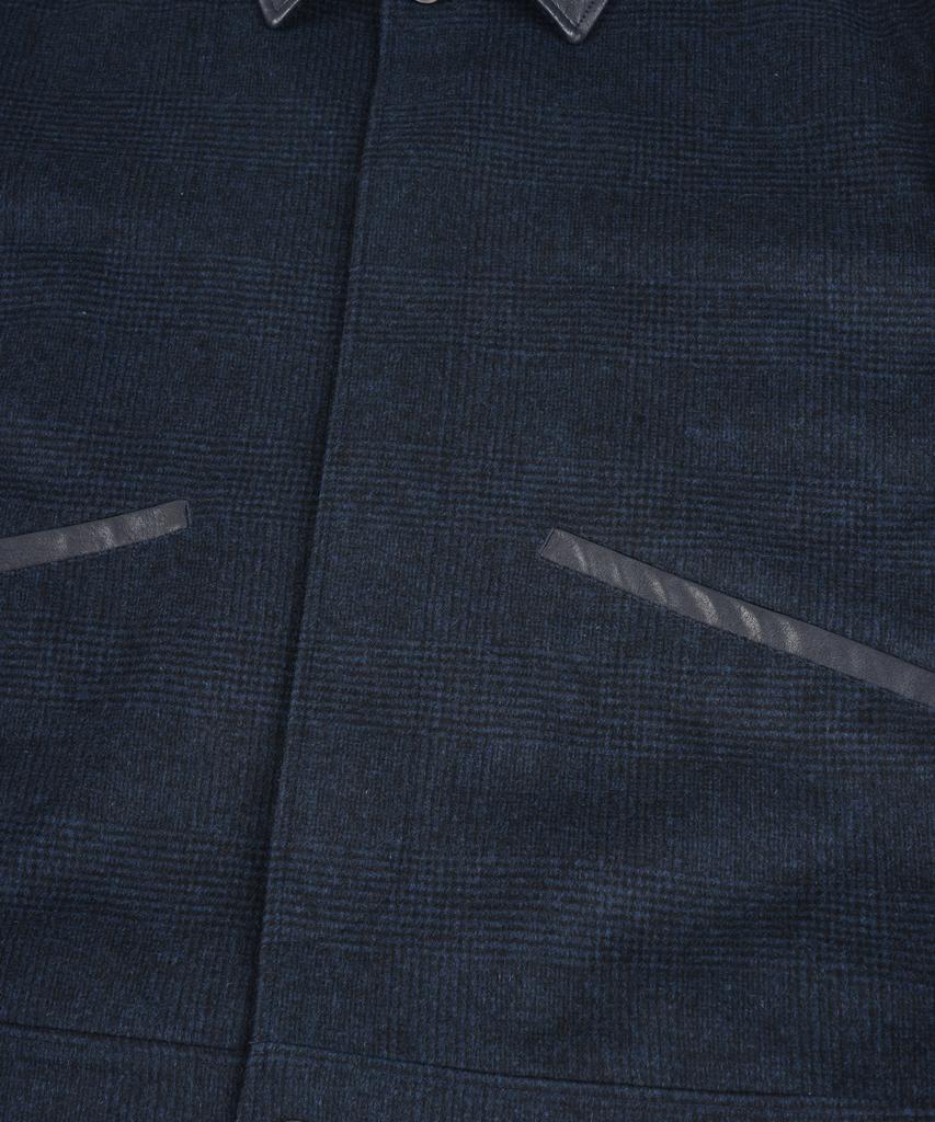 Birbante Wool Blend Leather Collar Blouson Jacket - Navy Check
