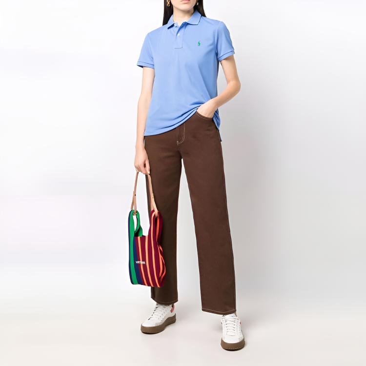 Polo Ralph Lauren Solid Logo Простая рубашка поло с коротким рукавом Женские топы Синий 211806666006