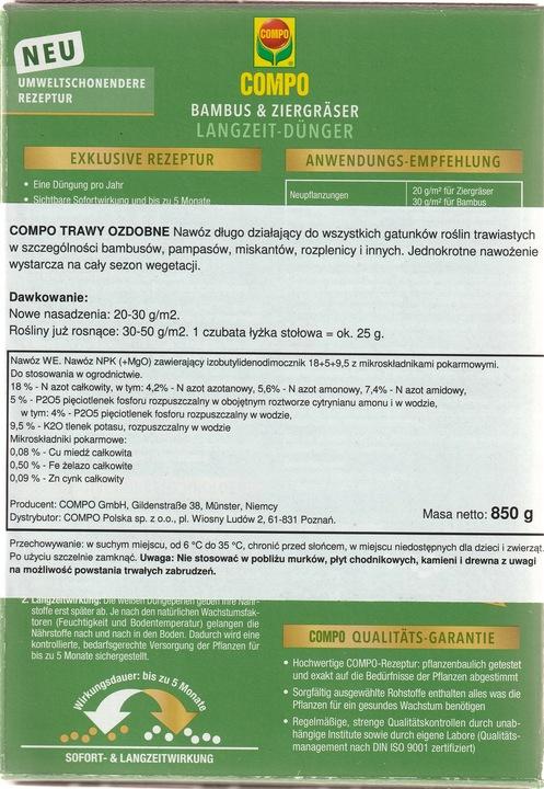 Nawóz Do Traw Ozdobnych I Bambusów Pampasowej Miskantów 5-Miesięcy Compo