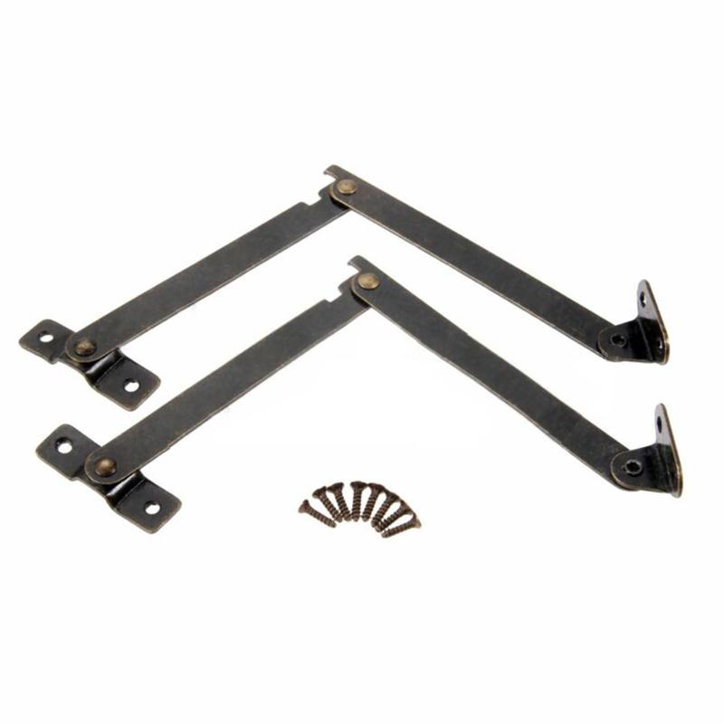 2pcs Iron Support Hinges Fixing Screws Jewelry Chests Box Lid Display Cabinet Cupboard Supporter Furniture Accessory