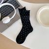 Polka Dot Socks, Women's Mid-calf Socks, Trendy Summer Thin Cotton Student Mesh Breathable Rolled-up Long Socks