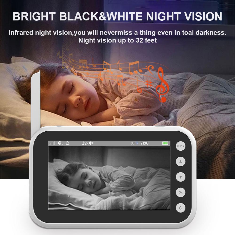 Монитор FHSS 2,4 ГГц с камерой 720P 4,3-дюймовый ЖК-экран Видеокамера 2-сторонняя аудиосвязь с плачем и движением