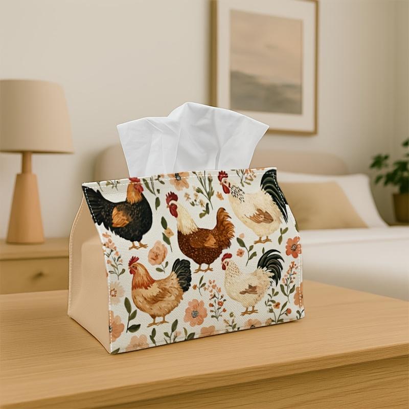 1pc Farm Life Tissue Box Holder - Roosters and Design, Perfect for Living Room, Dining Room, Bedroom, Bathroom, Bar, or Office Decor, Holiday Table E
