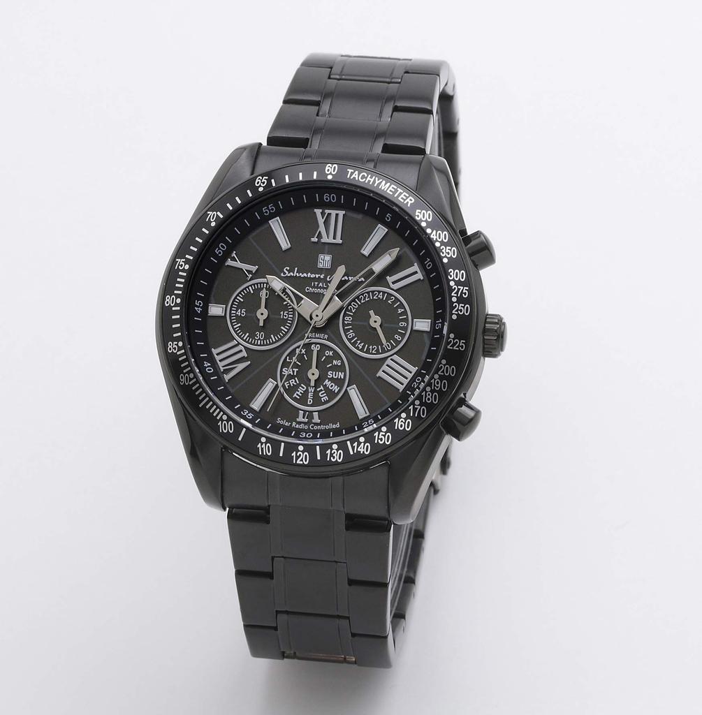 Solar Radio Chronograph Business Watch Waterproof Analog Black with Watch Cloth BKBK [Salvatore Mara] Men's