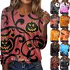 Женская повседневная модная блузка с длинным рукавом и круглым вырезом с принтом Хэллоуина