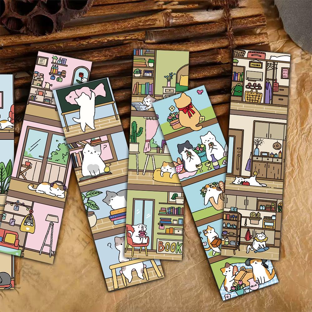 30PCS Cats and Bookshelves Bookmarks Cartoon Graffiti Reading Book Office Stationary Gifts Students Scrapbooking Bookmarks