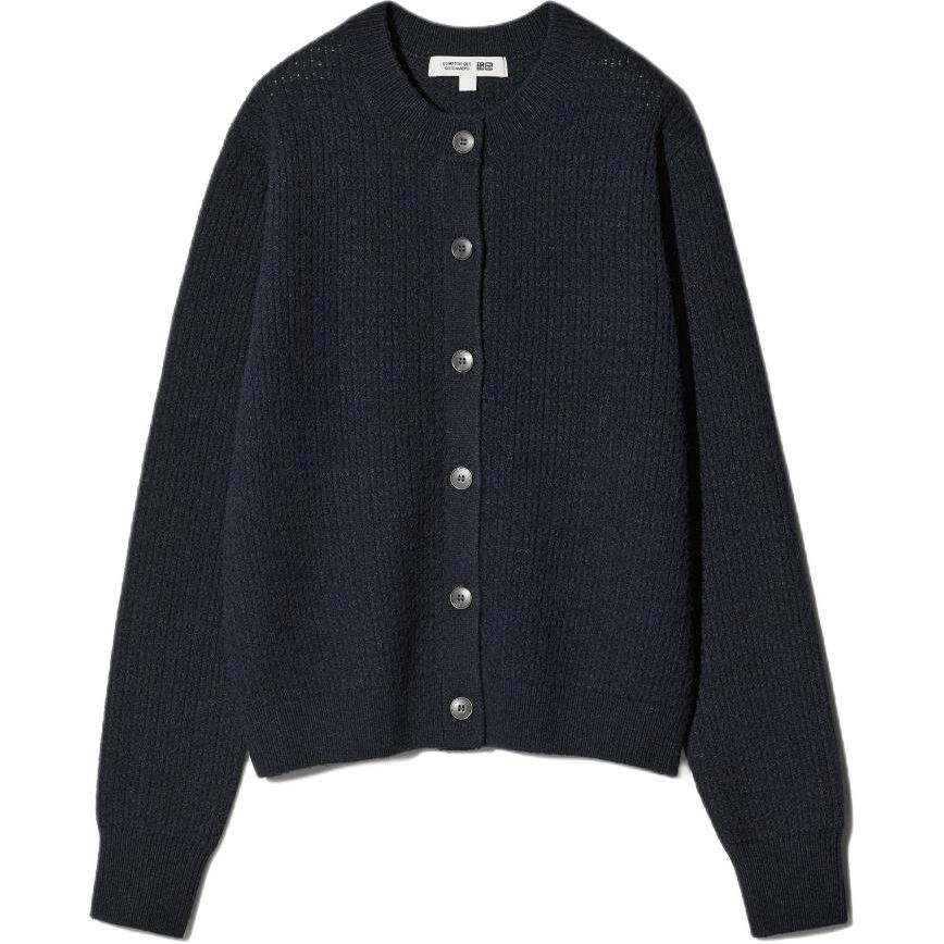 Uniqlo × Сотрудничество Comptoir Des Cotonniers Осень/Зима 25 Однобортный Круглый Вырез Однотонный Ребристый Край Повседневный Свободный Вязаный Свитер Женские топы 480025-69
