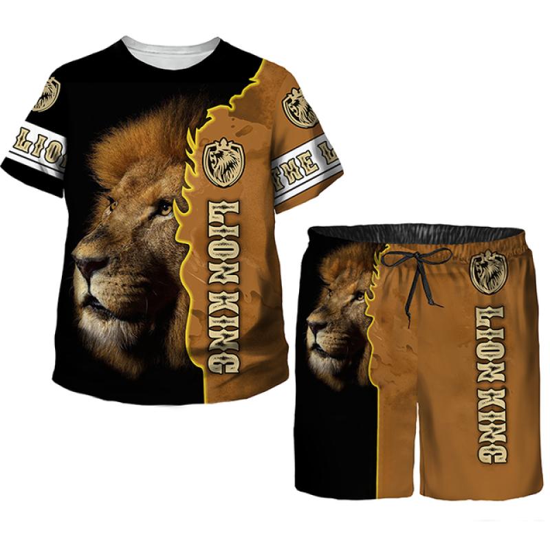 Летние модные крутые повседневные футболки/брюки/костюмы с принтом льва для мальчиков-подростков 1-14 лет, модная одежда в стиле хип-хоп, комплект детской одежды