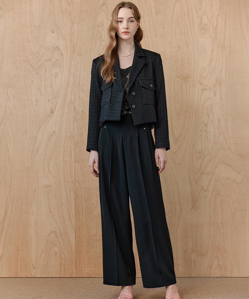 Maxza Metal Yarn Mix Jacquard Crop Jacket