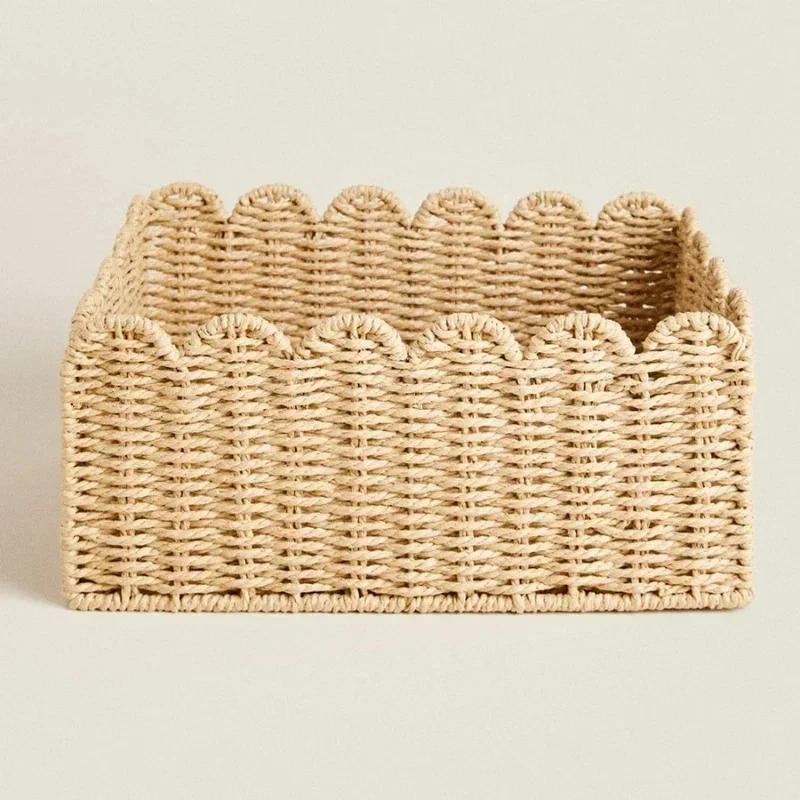1PC Paper Rope Woven Storage Basket High-capacity Clothing Storage Boxes Kitchen Storage Basket for Pastries Cosmetics Fruits