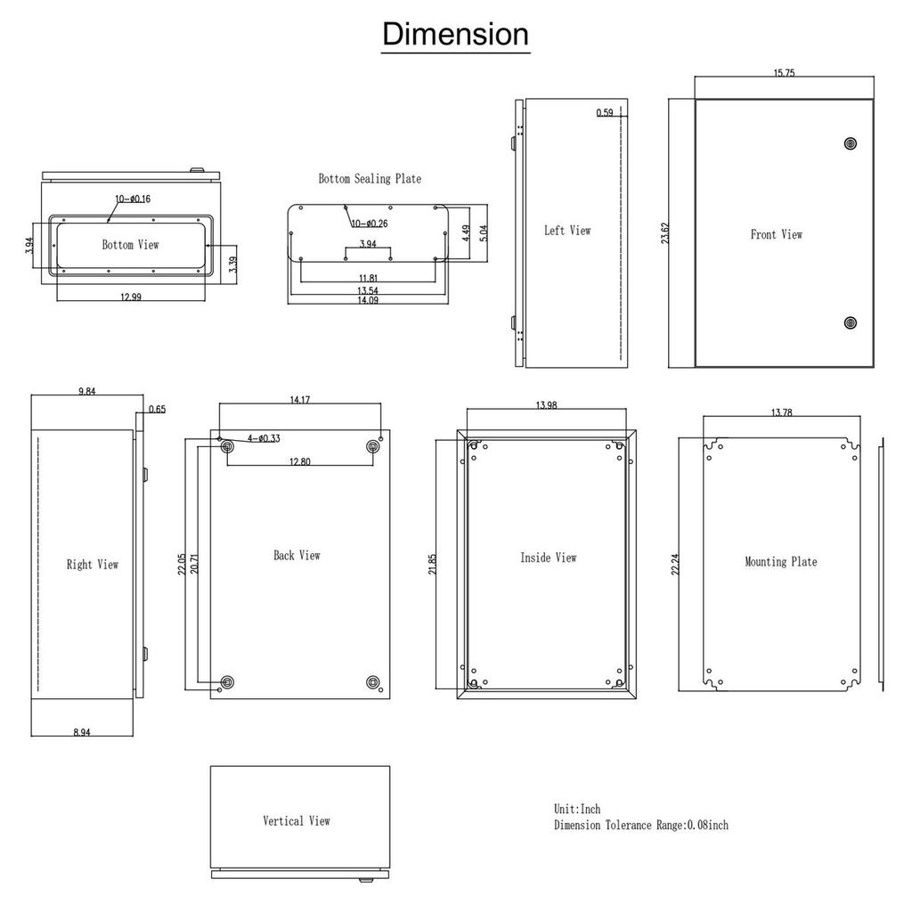 NEMA Steel Enclosure, 24 x 16 x 10\'\' NEMA 4X Steel Electrical Box, IP66 Waterproof & Dustproof, Outdoor/Indoor Electrical Junction Box, with