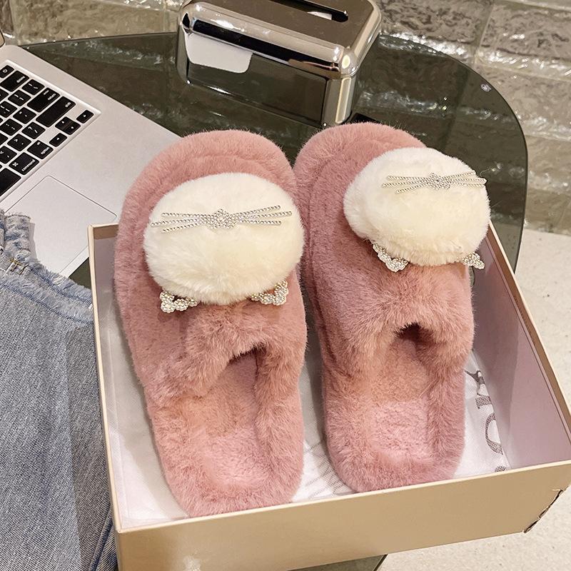Зимние пушистые тапочки, женские домашние меховые тапочки для женщин, удобная пушистая домашняя обувь на плоской платформе, корейские шлепанцы