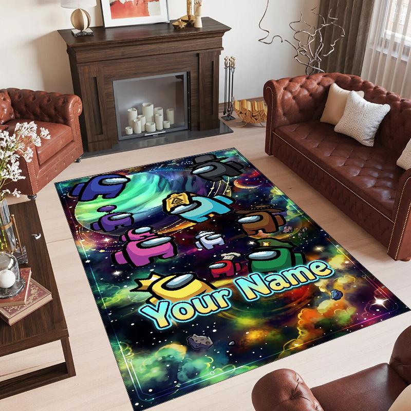 Personalized Crystal Velvet Carpet Custom Name Text,Among Us Anti Slip Area Rug For Home Decoration