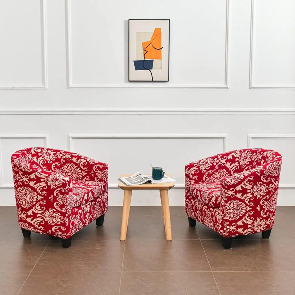 Stretch Club Chair Slipcover 2 Piece Printed Tub Chair Slipcover Stretch Armchair Cover Single Sofa Cover Furniture Protector