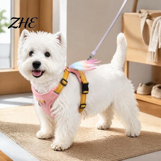 Fashionable Dog Apparel No Pull Harness with 5Ft Leash, Cute Colorful Wings Harness, Adjustable Wing Design Reflective Vest Handle for Walking