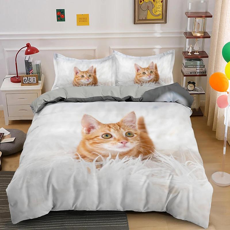 3D Lovely Cat Duvet Cover Set,cute Pet Cat Bedding Set Full Queen King Size,Cute Animals Luxury Quilt Covers Gifts Home Textiles