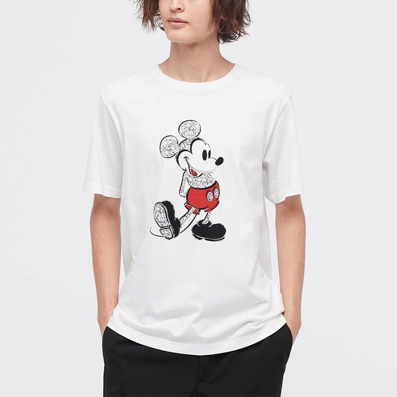 Uniqlo Универсальная футболка с принтом в мультяшном стиле, с круглым вырезом, унисекс, белая 447172-00