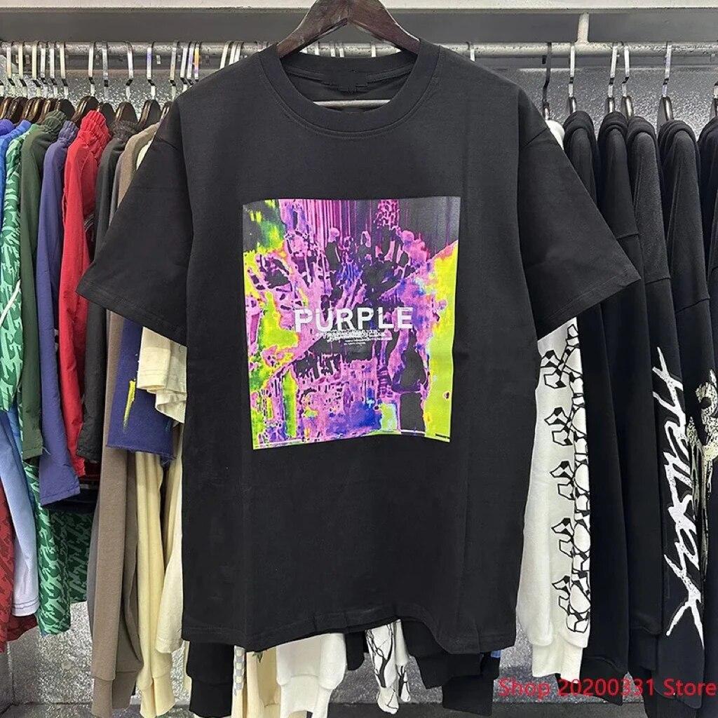 Хлопковая футболка для унисекса, люксовый бренд, с коротким рукавом, новые фиолетовые топы с принтом, модная трендовая футболка с круглым вырезом, одежда в стиле Харадзюку, уличная одежда