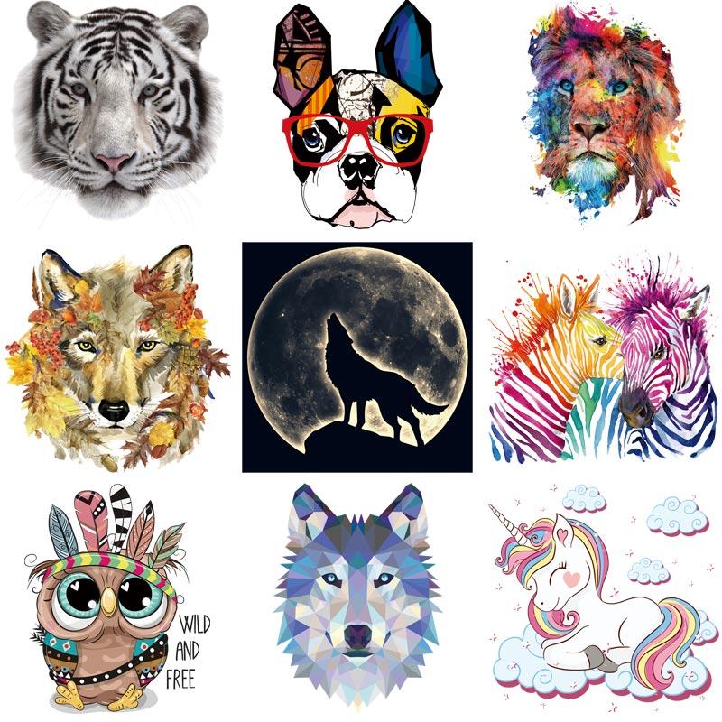Cartoon Animal Diy Patch Iron On Clothes Jeans Fashion Diy Accessory Sticker Heat Press Appliqued Thermal Patch Wolf Lions Dog