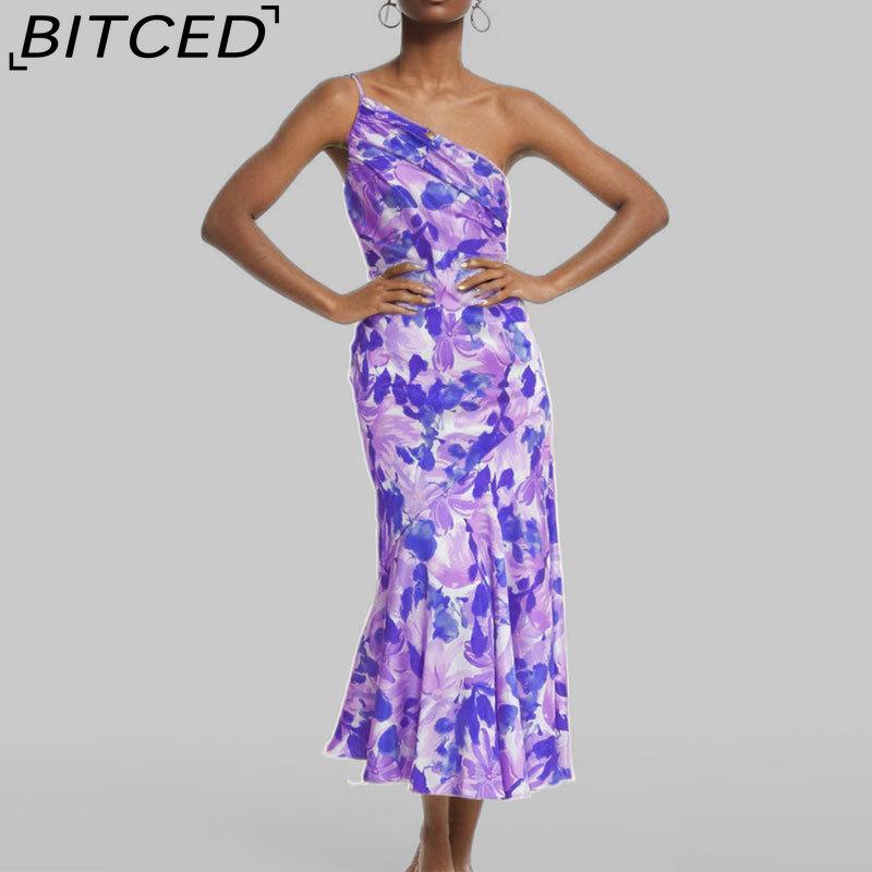 BITCED Женское платье для офиса: Минималистичный, Элегантный и Стильный с Асимметричным Вырезом, Бретелями и Принтом «Хвост Рыбы»
