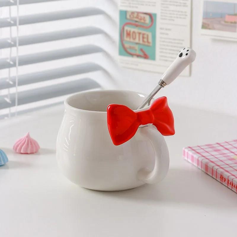 Креативная кружка с бантом, керамическая кружка для послеобеденного чая, милая мультяшная кружка для кофе, домашняя кружка для молока, сока, кружка для напитков, красивые подарки