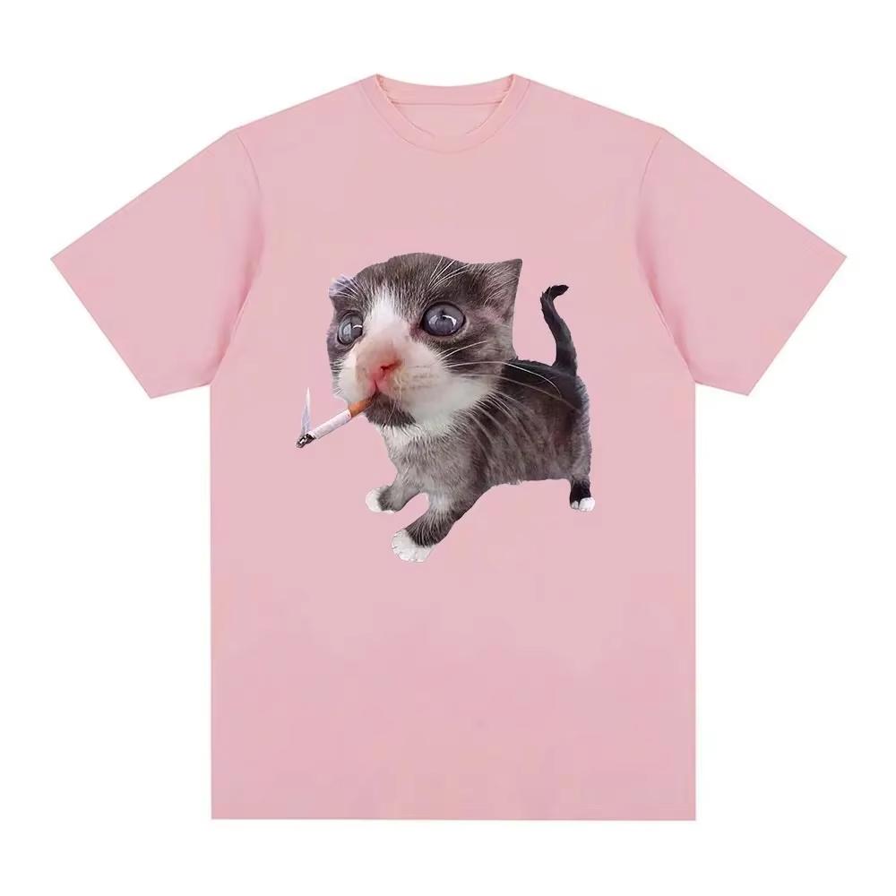 Funny Smoking Cat Meme Cigarette Kitten Graphic TShirt Women Clothing Fashion Vintage Tshirts Casual T Shirts