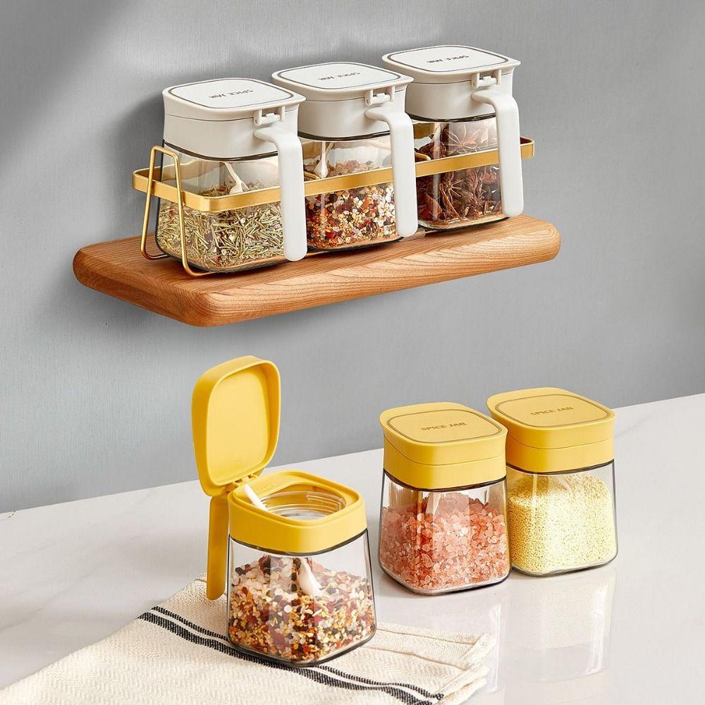 With Handle Glass Seasoning Jar Flip Design Seasoning Storage Box  Seasoning Storage