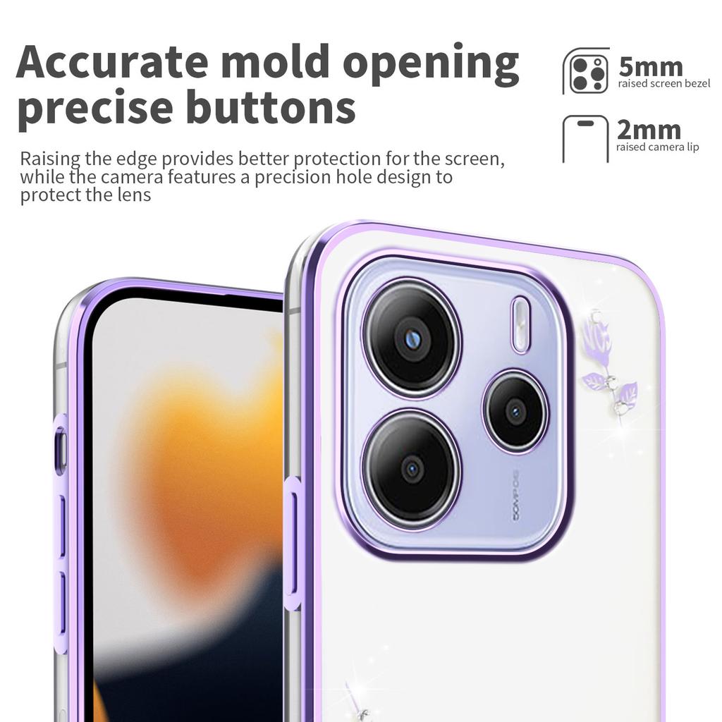 KADEM Для Xiaomi Redmi Note 14 4G (163,25 мм) Чехол Цветок Декор Стразами Гальваническое Покрытие ТПУ Чехол для Телефона