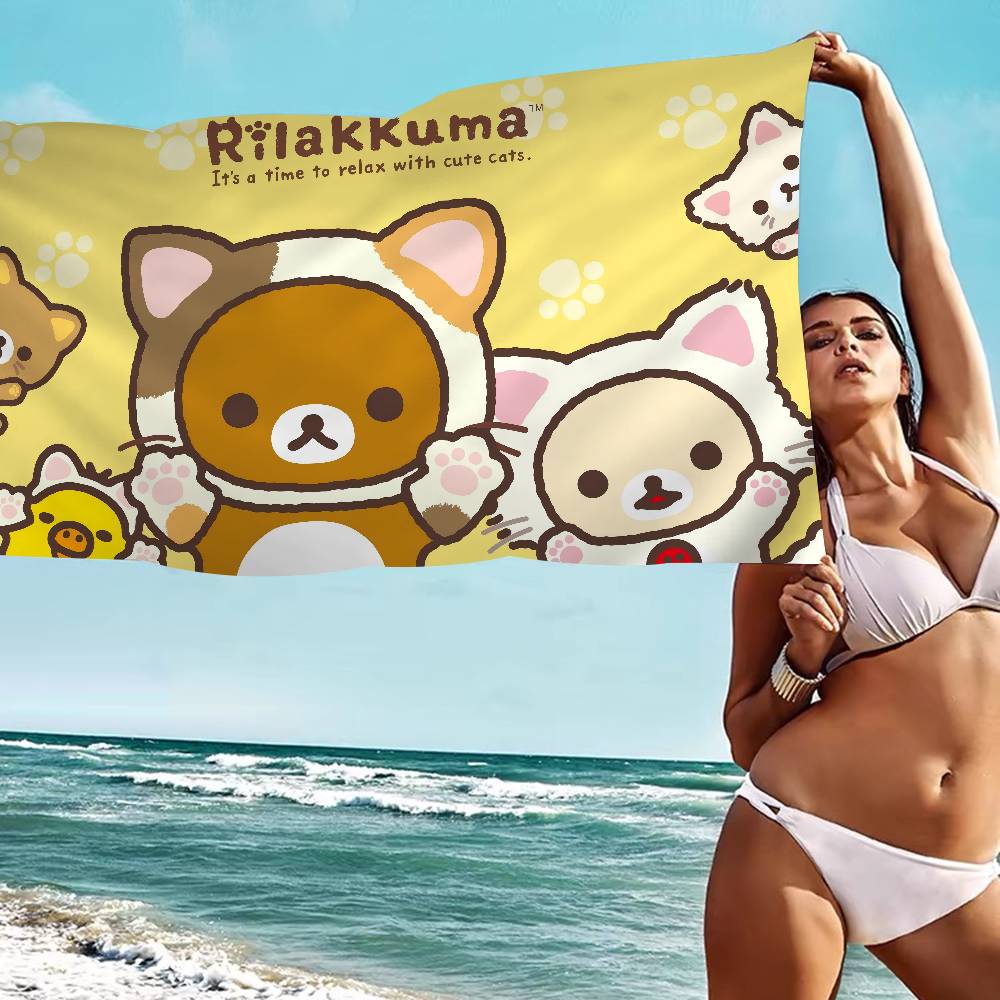 R-Rilakkuma Мультяшный Аниме Пляжное Полотенце Цветные Полотенца Для Ванны Для Девочки Микрофибра Быстросохнущие Индивидуальные Без Песка Пляж Йога Спа Тренажерный Зал