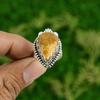 Natural Fossil Coral Gemstone Promise Brown Adjustable Ring 925 Sterling Silver