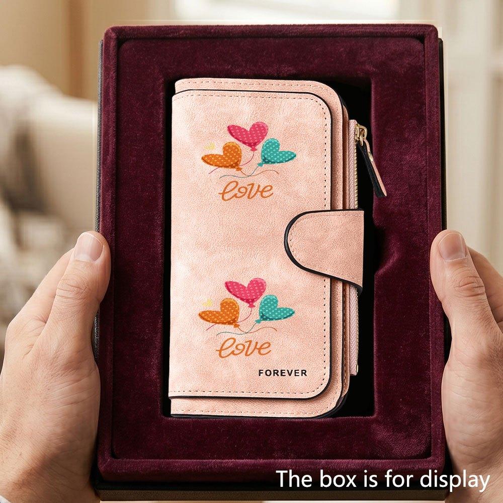 Personalized heart-shaped balloon men's large-capacity wallet with business card slot and cash pocket, suitable for formal occasions and office use,