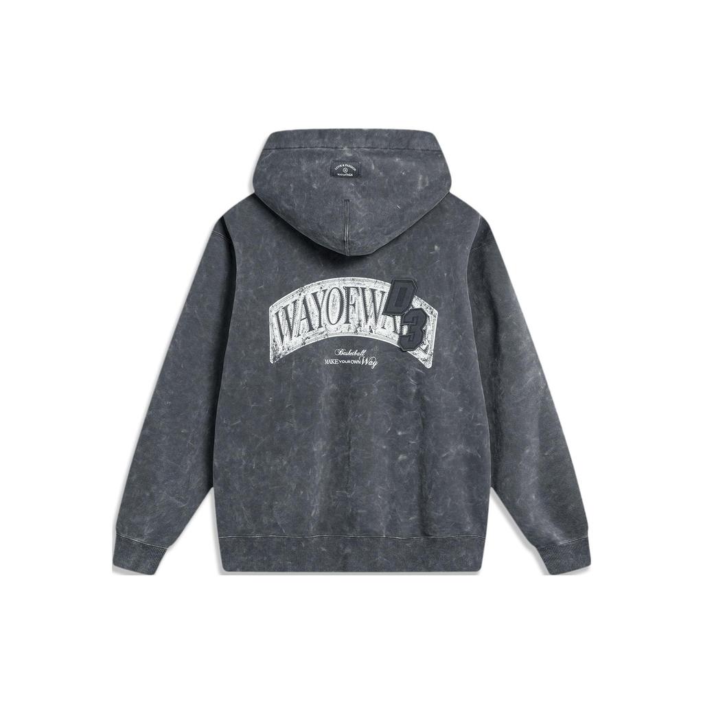 Флисовый свободный свитер с капюшоном и принтом букв Li Ning Wade Series, длинный рукав, мужская толстовка, цвет холодный-песочно-черный AWDU015-5