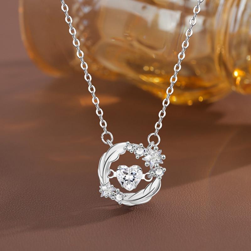 Barbie necklace [imited edition & flashing moissanite & feathers will make your heart beat] Beating heart clavicle chain Sweet temperament BBXL-00001