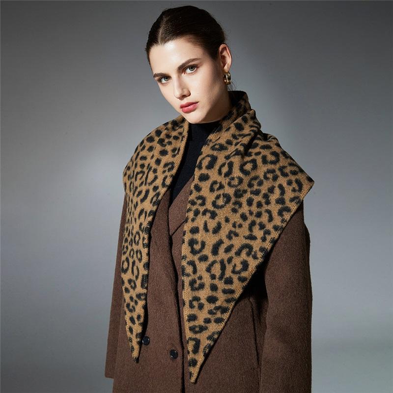 Womens Double Sided Leopard Print Triangle Scarf Soft Warm Shawl Wrap Fashion Neck Scarves For Autumn Winter