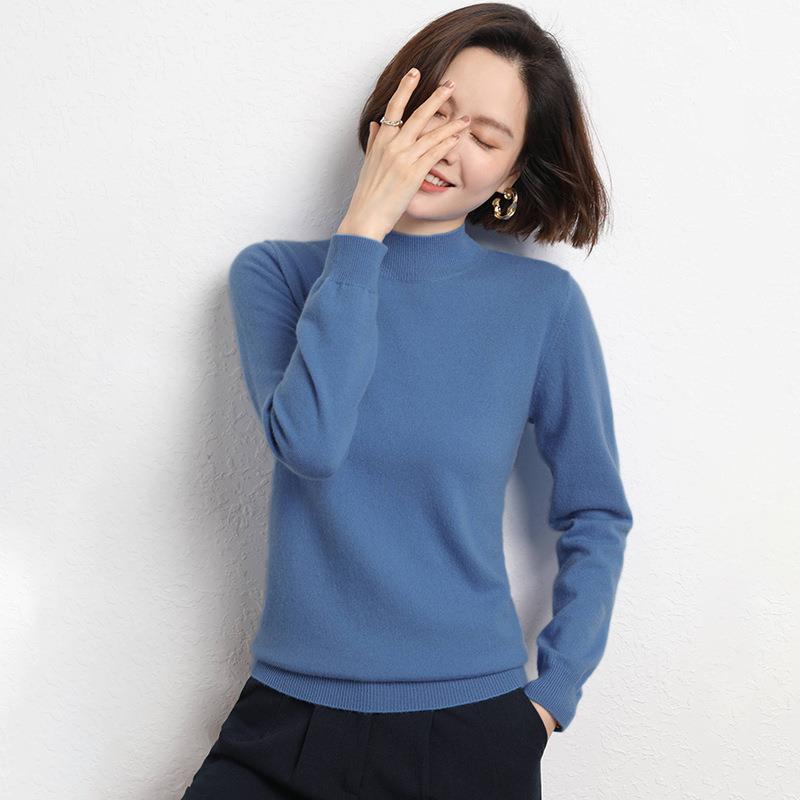 INDFS Women's Fashion Casual Fall Winter Solid Color Print Long Sleeve Half Turtleneck Sweaters