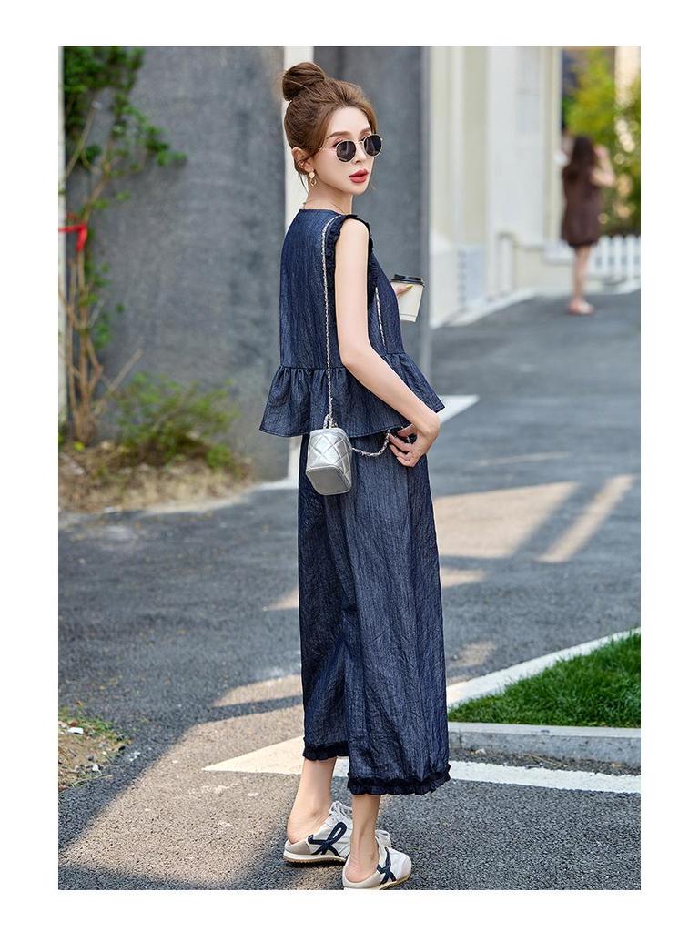 Stylish Summer 2025 Denim Jacket & Wide-Leg Pants Set