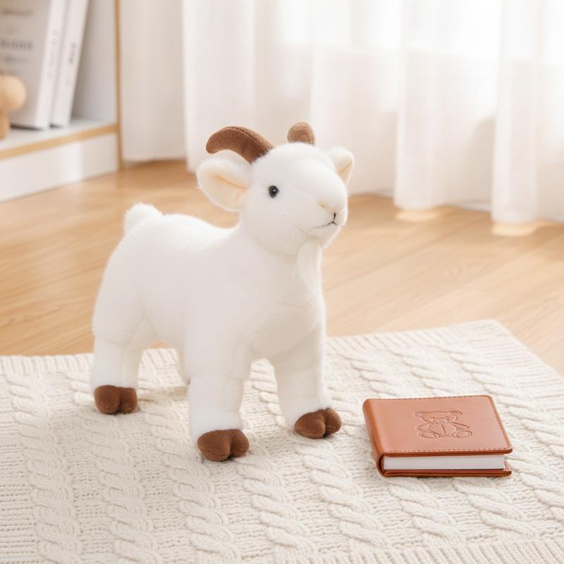 Realistic Goat Plush Stuffed Toy Non-toxic Soft Animal Doll for Shelf Decor Toddlers Birthday Children's Day Gifts 1Pc